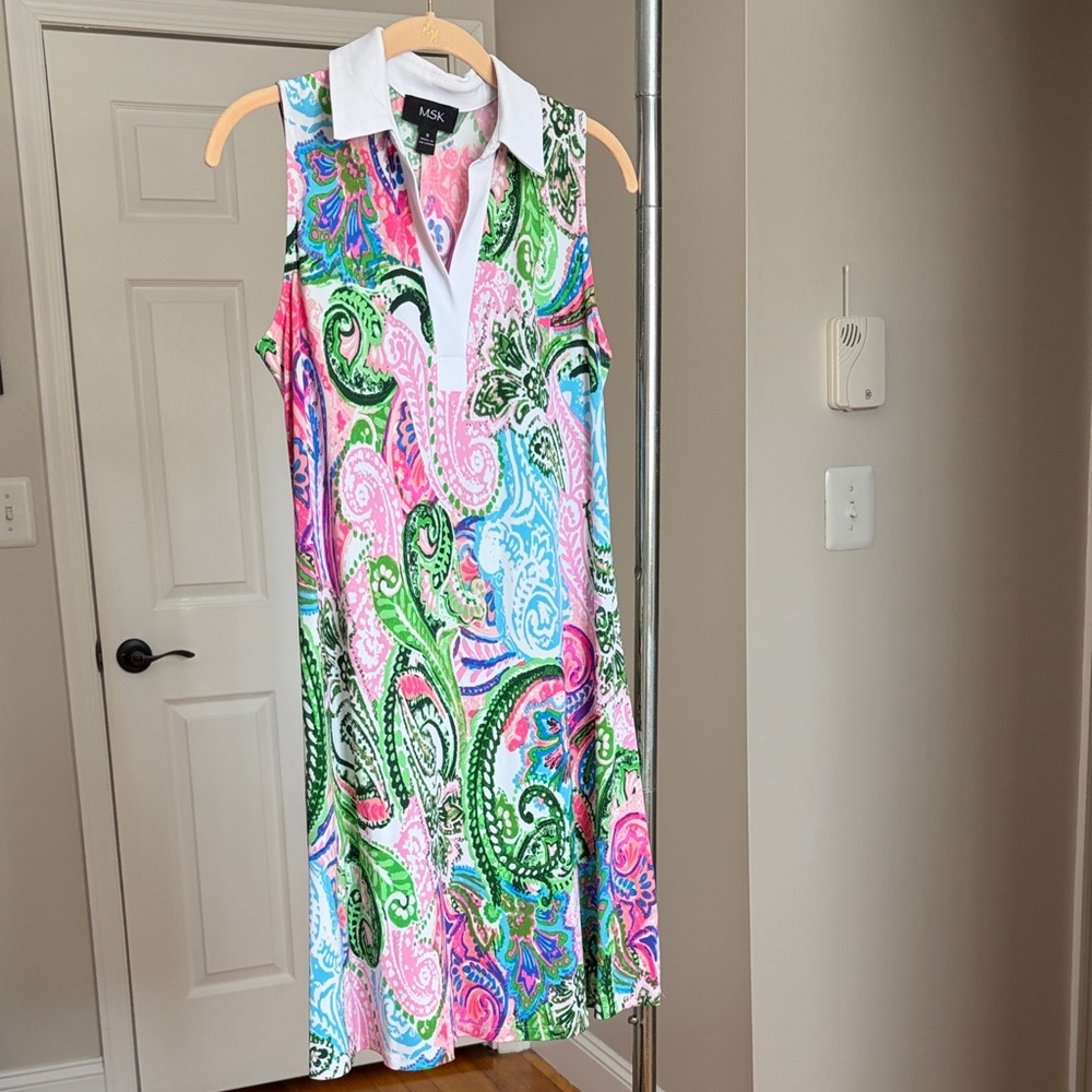 MSK Sleeveless Paisley Polo Midi Dress in Pink, Green & Blue